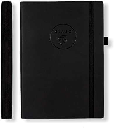 Gíabo Notizbuch Schwarz Softcover│Notizbuch A5 mit 80g/white Paper│192 gepunktete/dotted Seiten│Bullet Juornal aus PU-Leder│Mit Stifthalter, Sietentasche und vieles mehr