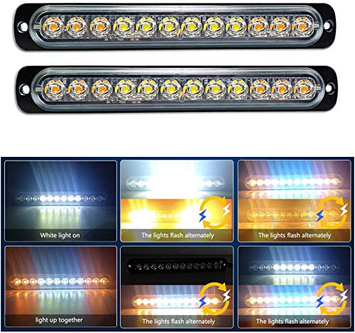 Willpower 2pz LED Lampada di Emergenza Strobo 12LED Ambra Bianco Lampeggiante Luci 12V 24V 18 Modalità Barra Luminosa per Camion Rimorchi Auto Camper Fuoristrada Trattori Sicuro Faretti Fendinebbia