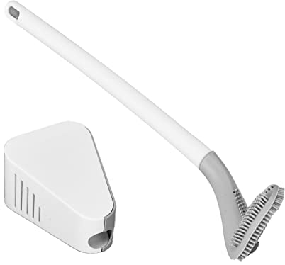 ToilettenbüRste,KlobüRste Silikon,Toilettenbürste mit Goldkopf, Toilettenbürste mit langem Griff zur Wandmontage, Silikon-Golfzahnbürstenkopf, Tiefenreinigungsbürste ohne Sackgasse(Weiß)