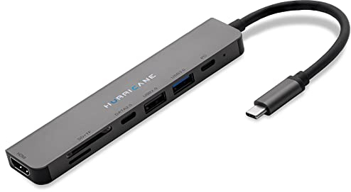 Hurricane C0914 USB-C HUB Aluminium Docking Station 7-in-1 Dock 4K HDMI PD Port bis zu 60W, kompatibel mit Laptop Notebook MacBook PC imac HDD