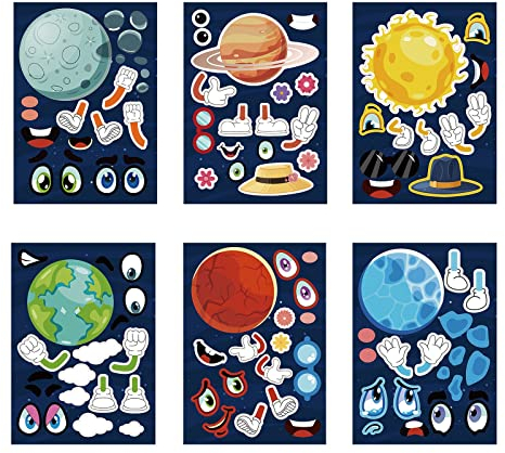 2022 Planet Cartoon Sticker Space Planet Puzzle Sticker DIY Sticker 12St Schleife Schultüte Blau (Pink, One Size)
