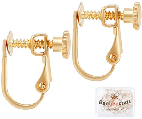 Beebeecraft 20Pcs/Box Clip-on Earring Findings 18K Gold Plated Screw Back Non Pierced Clip-on Earring Converter Components for DIY Jewellery Earring Gift Making