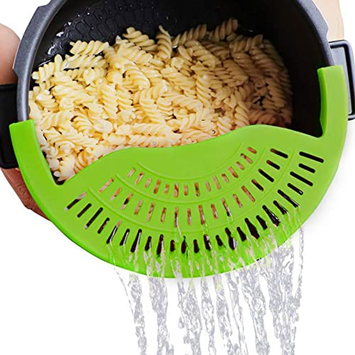 PW TOOLS Clip Silicone Pot Strainer, Fits Most Pots Pans and Bowls, Green