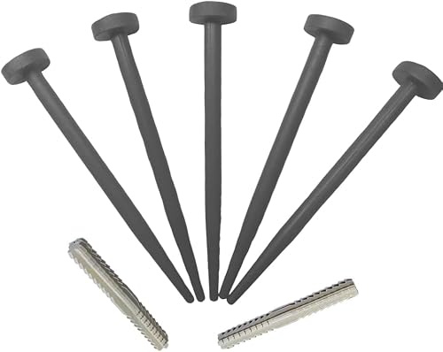 FlexiBorder Lawn Edging - 5 x GREY Spare Garden Pegs and 2 x Connector Set - Garden Edging Border Replacement Pins for FlexiBorder