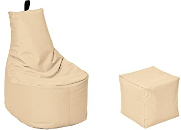 MILLINDABAG Modern Sitzsack für Kinder und Erwachsene Sessel Kissen In & Outdoor Gaminggeignet & bereits gefüllt Sitzkissen Bodenkissen (Beige, XXL - Durchmesser 78 cm mit Hocker)