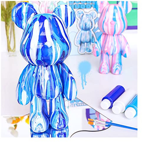 Coniuty DIY Creative Blank Painting Fluid Bear Figure Kit, Multicolor Mix Paint Design for Home Decoration (Blue, Fluid Bear)