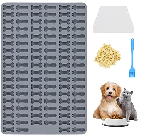 2.5 cm Backmatte Hundekekse, Knochen Silikon Backform Mini, Wiederverwendbare Silikonform, Leckerli Backmatte für Hundeleckerlies, Backunterlage für Hundekekse, mit Backpinsel und Teigschaber