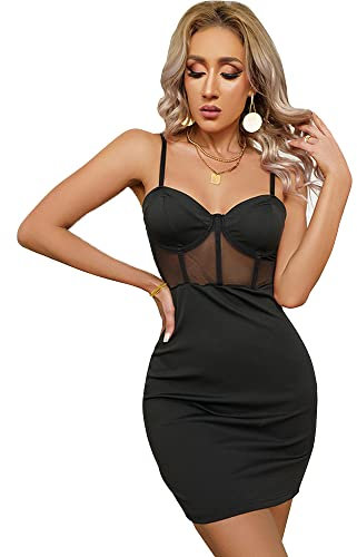 KBRPEY Vestido Tirantes Mujer Verano Corto Ajustado Elegante Vestidos de Fiesta Corset Transparente Bodycon Mini Vestido Coctel Festa Celebración Noche Eventos Especiales