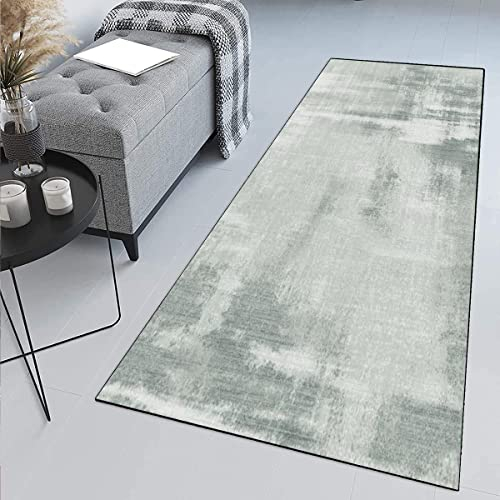 Kücheteppich Lang Teppich Läufer Flur Einfarbig 100X320CM grau/mintgrün Kücheläufer rutschfest Meterware Teppichläufer Waschbar Kurzflor Polyester Korridor Schlafzimmer, Anpassbar Breite 40-140cm