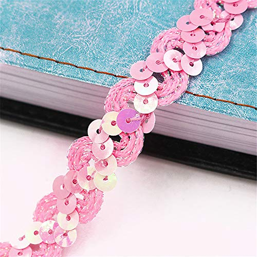 5 Meters Länge 1,5 cm Breite Glitzer Farbiges Paillettenband Borten Rolle Paillettenbesatz Applikation Paillettenborte Hologramm Metallic Pailletten Besatz Aus Stoff Glänzende Paillettenbänder,C-Rosa