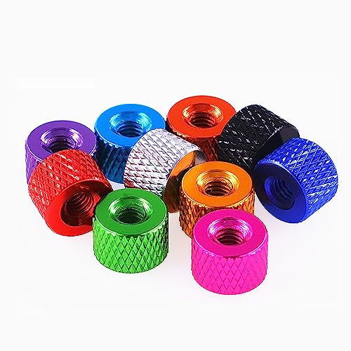 5 Stück Bunte Durchgangslochmuttern M2/M2,5/M3/M4 Aluminiumlegierung Runde Rändelmuttern Handknopfmuttern-M2,5, Rot