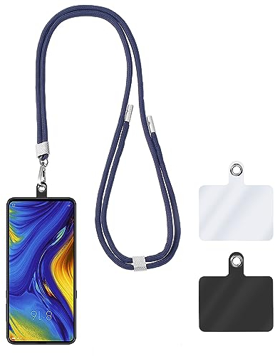 Cobee Universal Cell Phone Lanyards, Adjustable Detachable Nylon Crossbody Phone Straps Around the Neck with 2pcs Tether Phone Patches Compatible with Smartphones, ID Card Holders, Wallets(Blue)