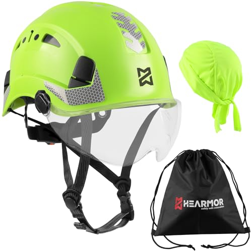 HEARMOR Industrial Helmet for Working at Heights, Adult Construction Helmet Passed EN12492 Certification, EN397 Shock Absorption and Penetration Resistance Test, with Clear or Tinted Visor