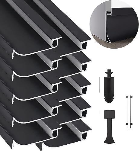 JARBIH 10 Packungen 1 m LED-Aluminium-Sockelleiste, H 65 mm, LED-Sockelleiste, Lichtleiste, Aluminiumkanalprofil, Sockelleiste mit milchiger Abdeckung für Wohnzimmer, Schlafzimmer, Küche, Heimkino