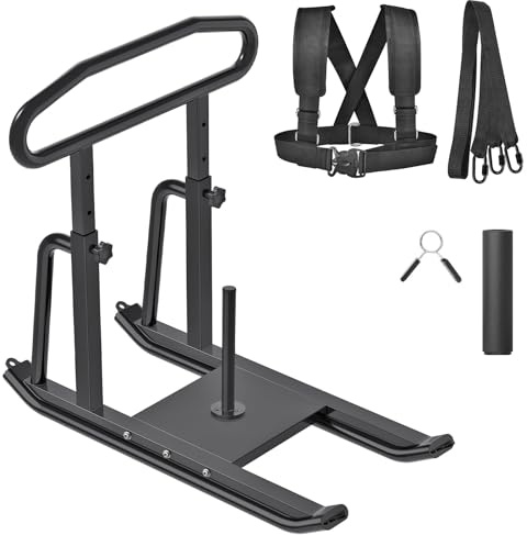 Dolibest Weight Sled Fitness Sled with Push-Pull Handles, Height Adjustable-Sled Harness Included, Heavy-Duty Weight Training Equipment for Muscle Building- Suitable for 1&2 Weight Plate- Black