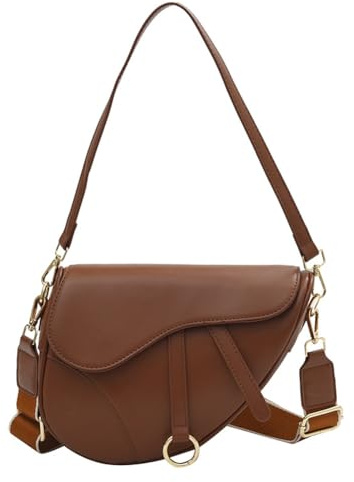 Mode PU Damen Umhängetasche Sattel Tasche Retro Damen Kleine Handtasche Y2K Bag Crossbody Bag Achseltasche mit Zwei Schultergurten