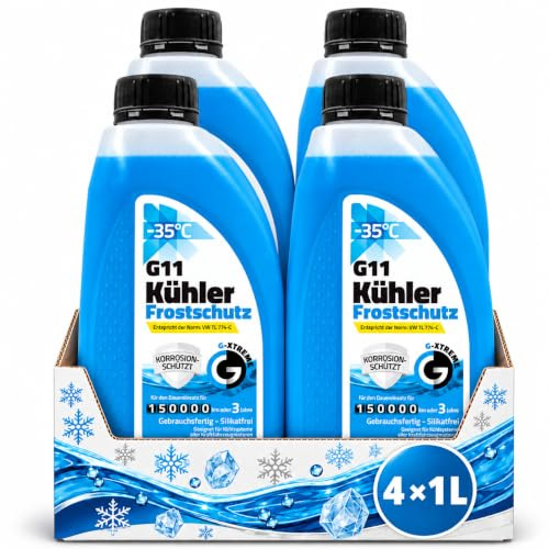 Gamix Kühlerfrostschutz G11 – Gebrauchsfertige Kühlflüssigkeit Auto – Frostschutz bis -35 °C – 3 Jahre Schutz – 4 L