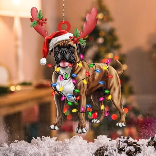 WoGuangis Gift for Dog Owner - Boxer Dog Christmas Ornaments & Lanterns - Acrylic Stocking Fillers - 4in for Friend