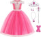 Disnnie Mädchen Belle Aurora Kleid Kostüm -Schlafende Prinzessin Fancy Dress Up Party Kostüme Kleider mit Krone Wand Ohrringe Halskette Ring Bow Sleeves für Mädchen 2-9 Jahre