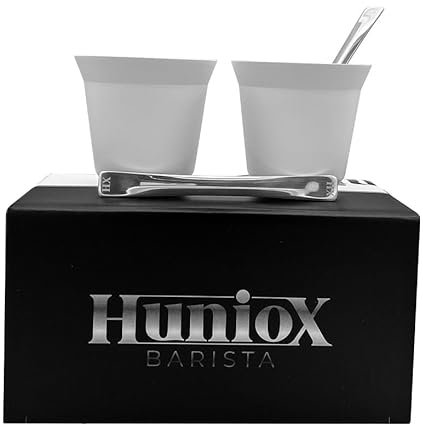 Huniox® 2 x 80 ML Espressotassen Weiß - Kaffeetassen Set Modern - Espresso Cup - Espressotassen Ohne Henkel - Becher Ohne Henkel - Kaffeehäferl - Metalltasse - Espressotassen Edelstahl (CORAL, 80 ML)