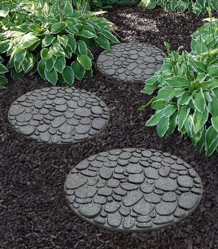 Nicoman RIVER ROCK - Piastrelle da giardino in gomma riciclata, resistenti, resistenti, per vialetti esterni, diametro 46 cm, set da 2