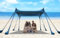 Tente de Plage Portable Pop-up de 3,3 x 3,3 m Protection UPF80+, 4 poteaux en Aluminium épais pour Jardin, Pique-niques, Camping et Plage (Bleu Marine)
