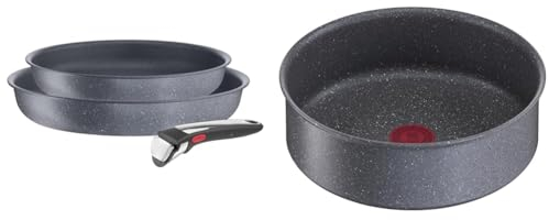 Tefal Ingenio Lot de 2 poêles + poignée amovible, Induction, Revêtement antiadhésif & Ingenio Sauteuse 24 cm, Induction, Revêtement antiadhésif, Empilable, Compatible lave-vaisselle, Fabriqué