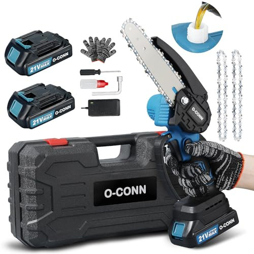 O-CONN Mini Chainsaw Cordless 6 Inch Hand Chainsaw with Safety Lock and Automatic Oil System, Portable Electric Small Chainsaw for Tree Branches, Courtyard, Household and Garden