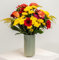 eFiori - Fiori Freschi a domicilio, Mazzo di fiori freschi. Fiori VERI tonalità calde Giallo/Arancio + Verde decorativo. DEDICA INCLUSA -> Opzione regalo e aggiungi la dedica nel campo NOTE.