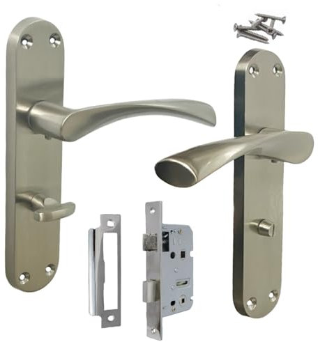 Betley Butterfly Door Handles Monja Astrid Arched Lever Bathroom Lock Pack - Satin 180mm x 38mm Interior Wooden Doors Home and Office