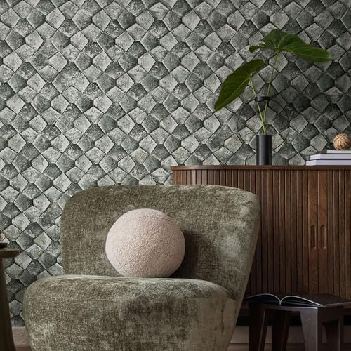 marburg Papier peint graphique pentagonal vert gris graphique pour salon chambre cuisine 10,05 x 0,70 m