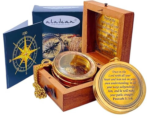 Divine Path Finder Kompass, Sprichwort 3:5,6 Trust in The Lord Zitat Graviert, inspirierendes Geschenk, himmlische Führung, Holzbox, handgefertigt
