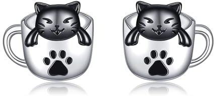 Katze Ohrringe 925 Sterling Silber Schwarze Katze Ohrstecker Katze Schmuck Tier Ohrstecker für Frauen