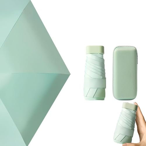 Nnicorns Travel Ombrello Pieghevole per Borsa con Custodia, Mini Ombrello Pioggia UV Protezione Sole, 6 costole ombrello portatile Per Donne, Ragazze (Verde Menta)