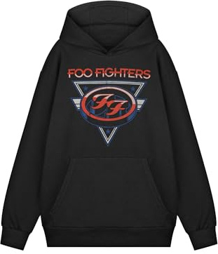 Foo Fighters Band Logo Hooded Sweatshirt | Classic Black Long Sleeve Graphic Tee | Front Pocket Music Merchandise for Unisex Adults | Casual Wear Pullover Top