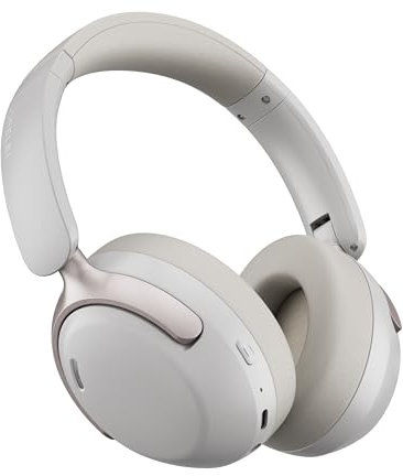 LORELEI Hybrid Active Noise Cancelling Headphones, QC30 Wireless Over Ear Headsets, 60H Playtime Bluetooth Headphones with Mic,Deep Bass Comfort Fit Ear Muff Soft-Earpads Fast Charging -White Smoke