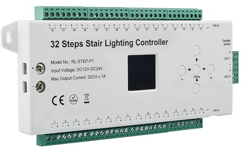 KMDZDZGS Treppenstufenbeleuchtung Controller mit Bewegungs- und Tageslichtsensor, LED-Controller DC12V-24V für bis zu 32 Stufen, für effiziente Treppenbeleuchtung