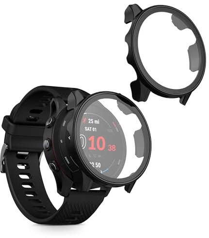 kwmobile Coque Compatible avec Garmin Forerunner 255/255 Music Coque - 2X Étui Cadre écran en Verre trempé pour Fitness Tracker - Noir