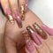 24pcs Long Coffin Press on Nails French Tip False Nails Pink Fake Nails Glitter Gold Stick on Nails Removable Glue-on Acrylic Nail Tips Spring Summer Accessories for Women