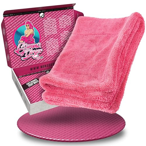 Nuke Guys Auto Trockentuch extrem saugstark & lackschonend | Gamma Dryer L 40x60cm Pink | 1400 GSM Mikrofaser Tuch zum effizienten Trocknen nach der Autowäsche | Mikrofasertuch