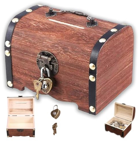 Jiavlyx Coffre Au Trésor en Bois Vintage, 14.5 * 10 * 9.5cm Coffre Au Trésor en Bois avec Serrure, Rangement en Bois Petit Coffre, Vintage Mini Coffre Tresor, pour Stockage, Décoration