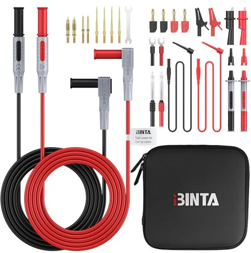 BINTA 28PCS Multimeter Leads Kit with Storage Bag Replaceable Gold-Plated Test Probes 4PCS Alligator Clips Test hook, Multimeter Test Leads Kit for Home Car Electrical Testing