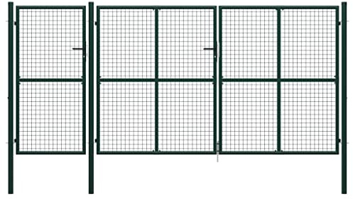 Cozynest Gartentor Stahl 400 x 150 cm Grün Mesh Abschließbare Gartentür Hoftür mit Riegel, Gartenpforte Doppelflügel Tor, Zauntor Zauntür
