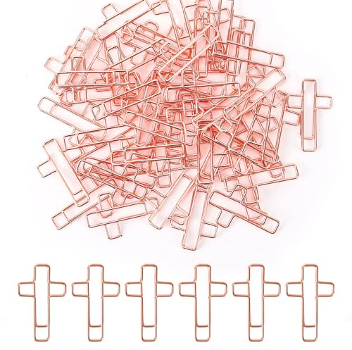 100 Trombones Croix, Trombones Croix Bibliques Marque Pages Chrétiens Accessoires D'étude Biblique Cadeaux Chrétiens pour Femmes et Hommes (Or Rose)