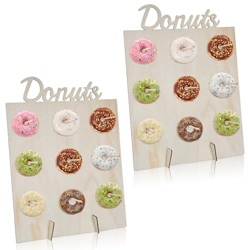 Culinavog 2 Stück Donut Ständer aus Holz, Donut Wand Display mit je 9 Halterungen, Wiederverwendbares Donut Bar für Hochzeit, Geburtstag, Babyparty, Partydeko, Einfach zu montieren (Rechteck)