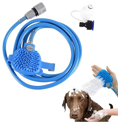 Spruzzatore Doccia per Cani e Gatti 2 in 1 con Spazzola Massaggiante | Soffione con Tubo Flessibile e 2 Adattatori Universali | Bagno Facile e Rilassante per Animali Domestici | PVC Flessibile