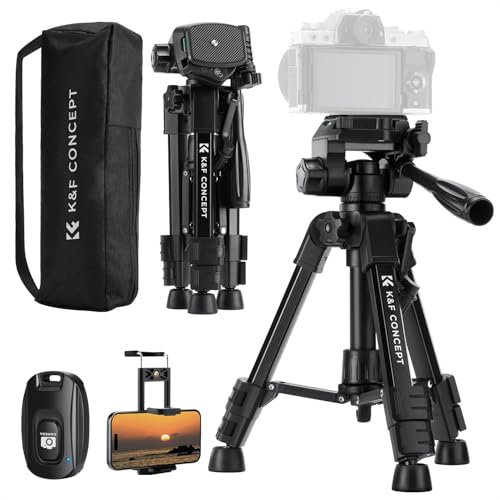 K&F Concept Mini Desk Tripod for Camera, 25'' Aluminum Tabletop Cellphone Video Tripods with Remote Control, Portable Travel Tripod for DSLR Cameras Camcorder Phone Projector Spotting Scope S233A0