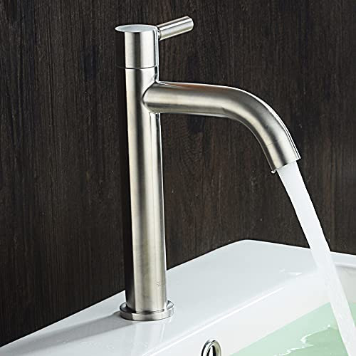 Robinet de salle de bain à poignée unique en acier inoxydable brossé, design élégant pour évier, mélangeur d'eau chaude et froide, robinet de toilette durable à un trou, robinet d'évier de cuisine