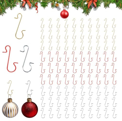 GHPKOTW 90 Pezzi Ganci Palline Natale, Gancetti Per Albero Di Natale, Ganci A Forma Di S, Per Palline E Decorazioni Natalizie, Ornamenti Addobbi Natalizi, Ganci Decorativi