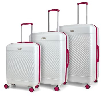 Rock Love Island Hard Shell Suitcase Set of 3 - White & Pink | Set Includes S, M & L Cases - 360 Swivel Wheels, Telescopic Handle - Lightweight & Durable Build - Ideal for Style Seekers